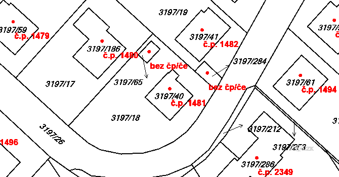 Pelhřimov 1481 na parcele st. 3197/40 v KÚ Pelhřimov, Katastrální mapa