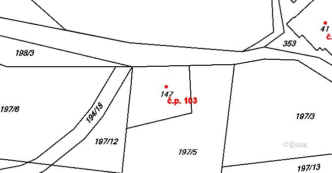 Janské Lázně 103 na parcele st. 147 v KÚ Janské Lázně, Katastrální mapa