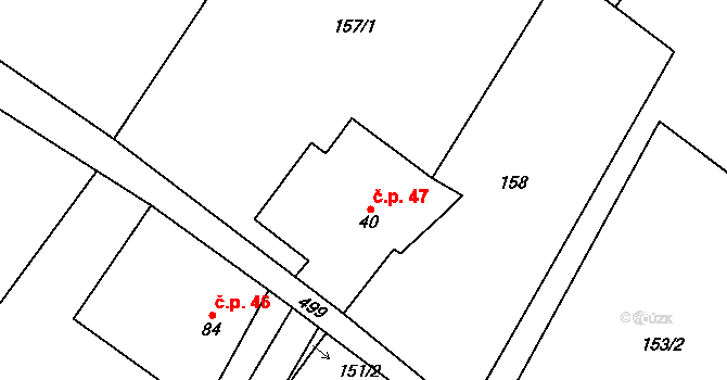 Hoření Vinice 47, Kly na parcele st. 40 v KÚ Záboří u Kel, Katastrální mapa