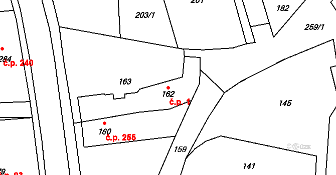 Jablůnka 1 na parcele st. 162/1 v KÚ Jablůnka, Katastrální mapa