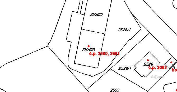 Smíchov 2690,2691, Praha na parcele st. 2526/3 v KÚ Smíchov, Katastrální mapa