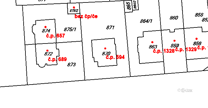 Strašnice 594, Praha 8 na parcele st. 870 v KÚ Strašnice, Katastrální mapa