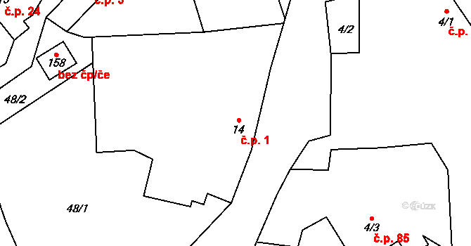 Černín 1, Zdice na parcele st. 14 v KÚ Černín u Zdic, Katastrální mapa