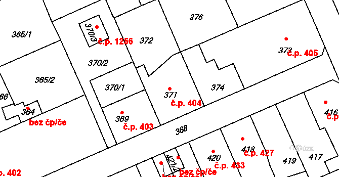Sedlčany 404 na parcele st. 371 v KÚ Sedlčany, Katastrální mapa