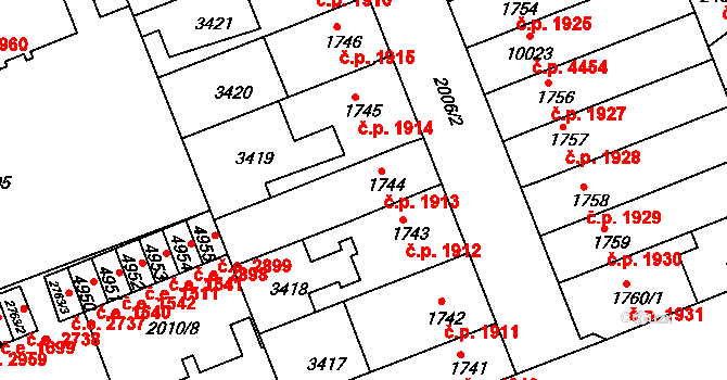 Hodonín 1913 na parcele st. 1744 v KÚ Hodonín, Katastrální mapa