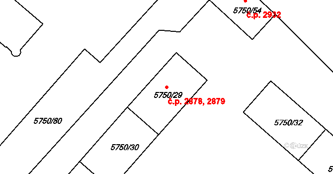 Česká Lípa 2878,2879 na parcele st. 5750/29 v KÚ Česká Lípa, Katastrální mapa