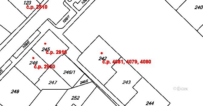 Chomutov 4079,4080,4081 na parcele st. 242 v KÚ Chomutov II, Katastrální mapa