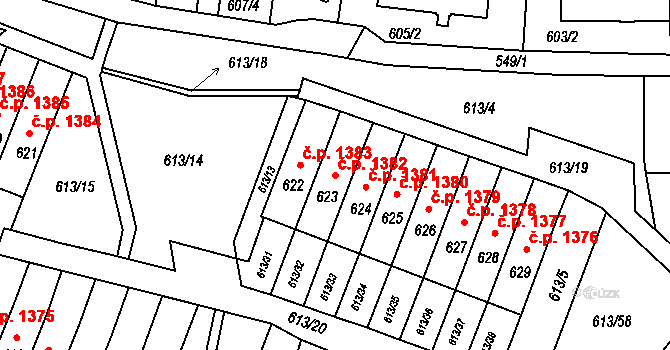 Jirkov 1382 na parcele st. 623 v KÚ Jirkov, Katastrální mapa