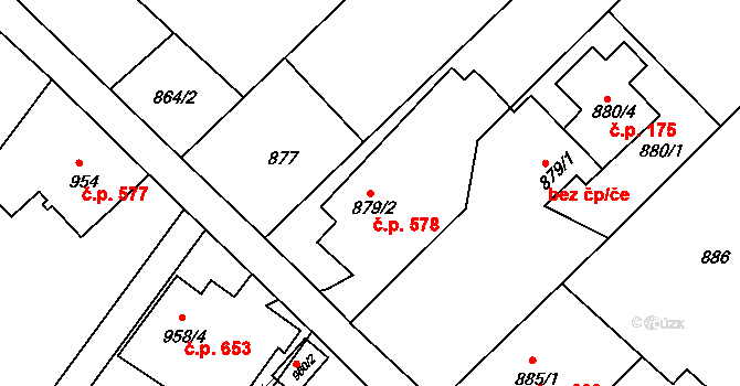 Rumburk 1 578, Rumburk na parcele st. 879/2 v KÚ Rumburk, Katastrální mapa