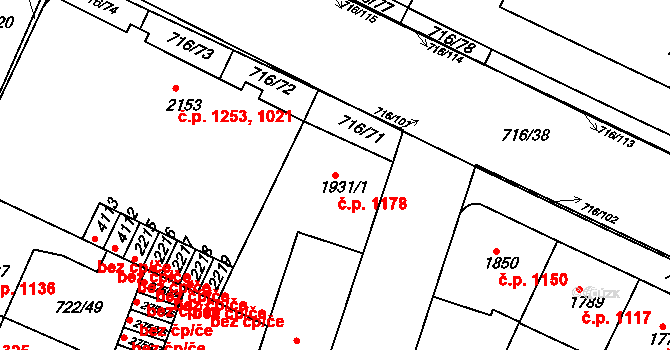 Pražské Předměstí 1178, Hradec Králové na parcele st. 1931/1 v KÚ Pražské Předměstí, Katastrální mapa