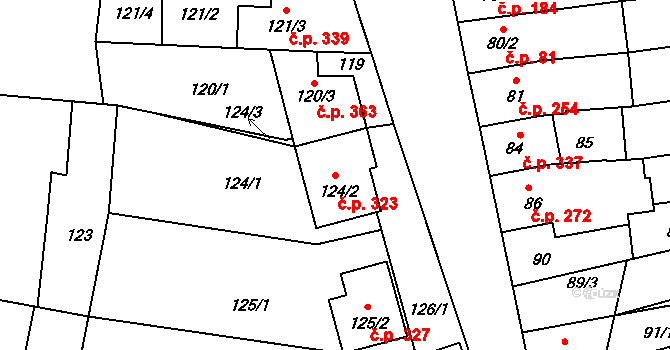 Opatovice 323 na parcele st. 124/2 v KÚ Opatovice u Rajhradu, Katastrální mapa