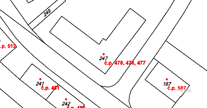 Zbýšov 476,477,478 na parcele st. 247 v KÚ Zbýšov u Oslavan, Katastrální mapa