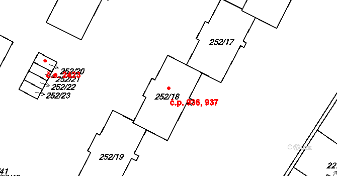 Lobzy 936,937, Plzeň na parcele st. 252/19 v KÚ Lobzy, Katastrální mapa