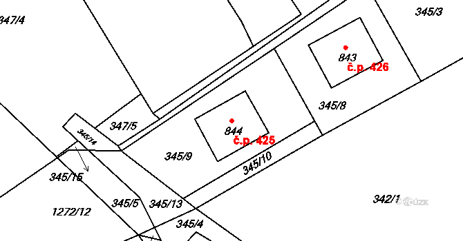 Hylváty 425, Ústí nad Orlicí na parcele st. 844 v KÚ Hylváty, Katastrální mapa