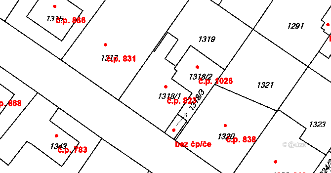 Pečky 823 na parcele st. 1318/1 v KÚ Pečky, Katastrální mapa