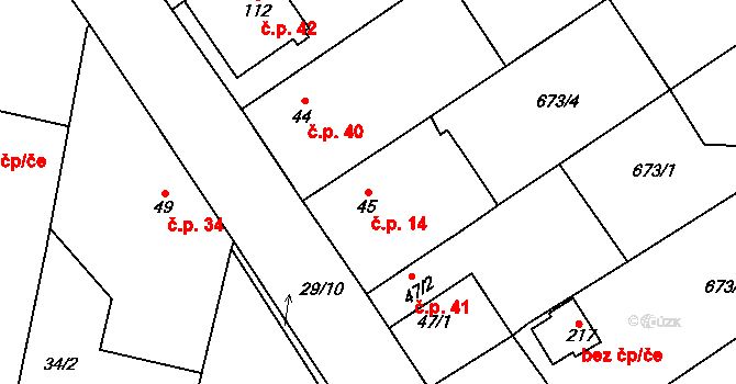 Kramolín 14 na parcele st. 45 v KÚ Kramolín, Katastrální mapa