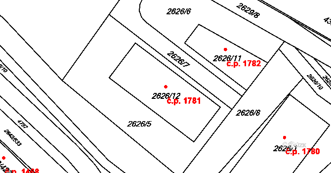 Kuřim 1781 na parcele st. 2626/12 v KÚ Kuřim, Katastrální mapa