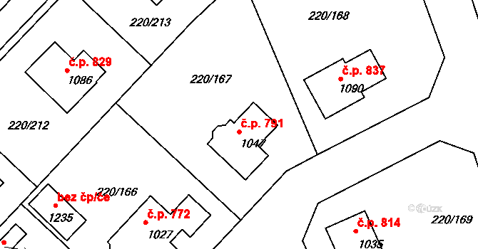 Luka nad Jihlavou 791 na parcele st. 1047 v KÚ Luka nad Jihlavou, Katastrální mapa