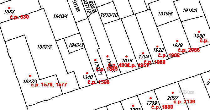 Hodonín 4001 na parcele st. 1703/2 v KÚ Hodonín, Katastrální mapa