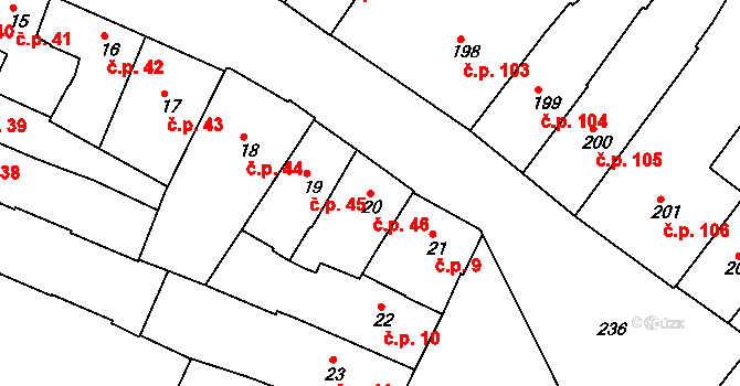 Jemnice 46 na parcele st. 20 v KÚ Jemnice, Katastrální mapa