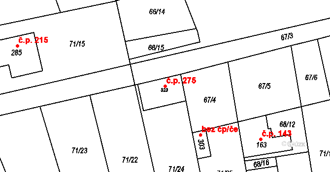 Kojetice 275 na parcele st. 323 v KÚ Kojetice u Prahy, Katastrální mapa