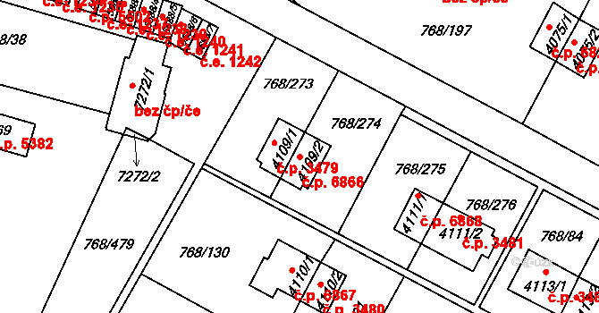 Zlín 6866 na parcele st. 4109/2 v KÚ Zlín, Katastrální mapa