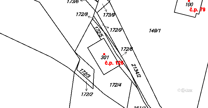 Žichlice 126, Hromnice na parcele st. 301 v KÚ Žichlice u Hromnic, Katastrální mapa