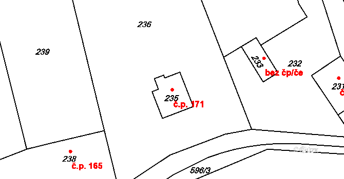 Loučky 171, Zátor na parcele st. 235 v KÚ Loučky u Zátoru, Katastrální mapa