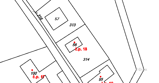 Malá Bukovina 18, Chvalkovice na parcele st. 56 v KÚ Malá Bukovina u Chvalkovic, Katastrální mapa