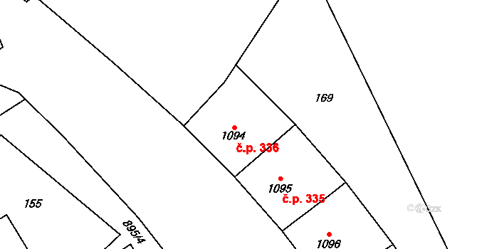 Přívoz 336, Ostrava na parcele st. 1094 v KÚ Přívoz, Katastrální mapa