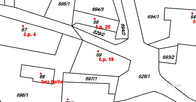 Obora u Cerhonic 19, Cerhonice na parcele st. 69 v KÚ Cerhonice, Katastrální mapa
