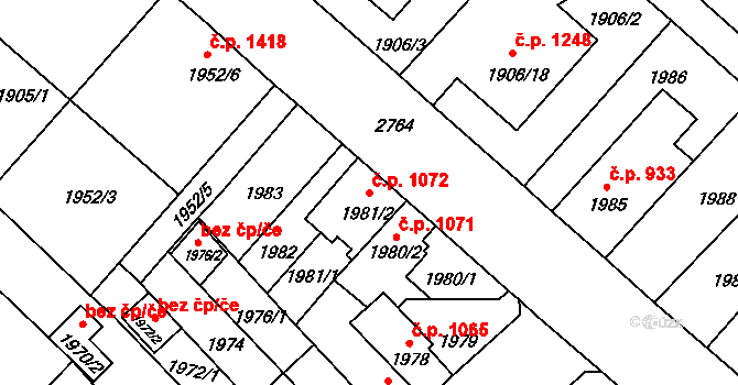 Velké Meziříčí 1072 na parcele st. 1981/2 v KÚ Velké Meziříčí, Katastrální mapa