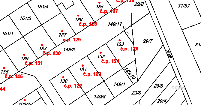 Nedvědice 124 na parcele st. 132 v KÚ Nedvědice pod Pernštejnem, Katastrální mapa