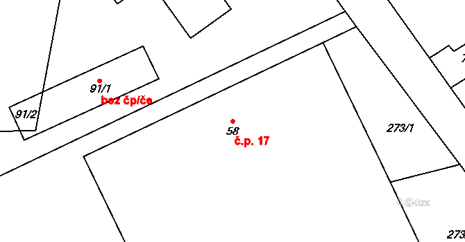 Jimramovské Pavlovice 17, Věcov na parcele st. 58 v KÚ Jimramovské Pavlovice, Katastrální mapa