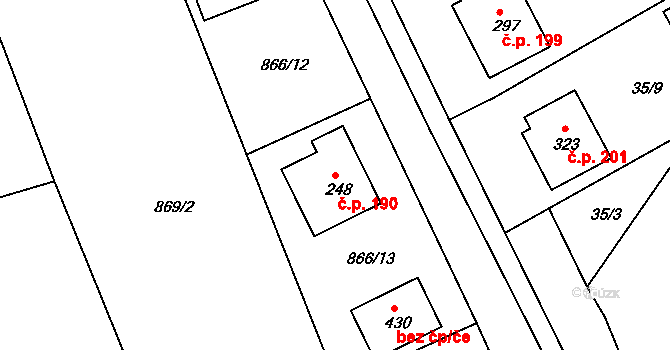 Hrádek na Vlárské dráze 190, Slavičín na parcele st. 248 v KÚ Hrádek na Vlárské dráze, Katastrální mapa