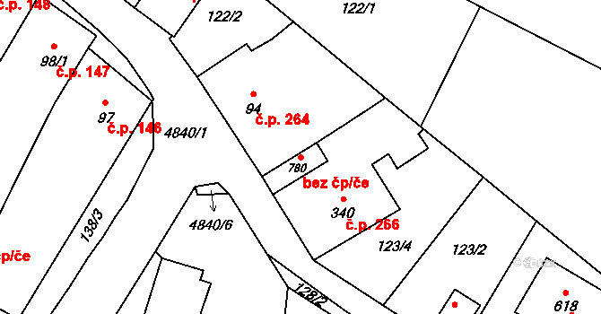 Kunžak 41596129 na parcele st. 780 v KÚ Kunžak, Katastrální mapa