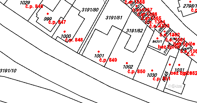 Zlín 849 na parcele st. 1001 v KÚ Zlín, Katastrální mapa