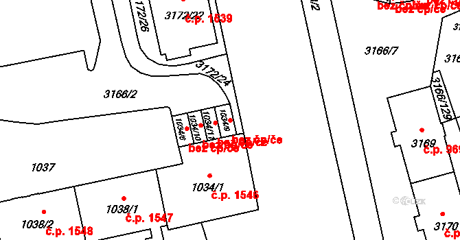 Karviná 42881129 na parcele st. 1034/9 v KÚ Karviná-město, Katastrální mapa