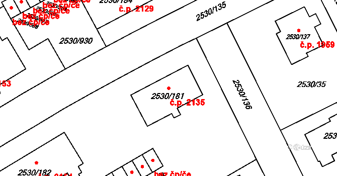 Předměstí 2135, Opava na parcele st. 2530/181 v KÚ Opava-Předměstí, Katastrální mapa