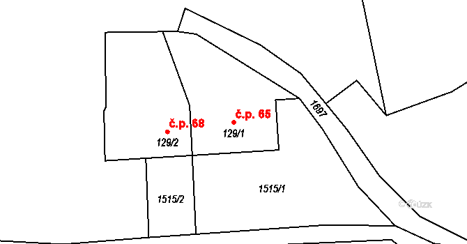 Skřipov 65 na parcele st. 129/1 v KÚ Skřipov, Katastrální mapa