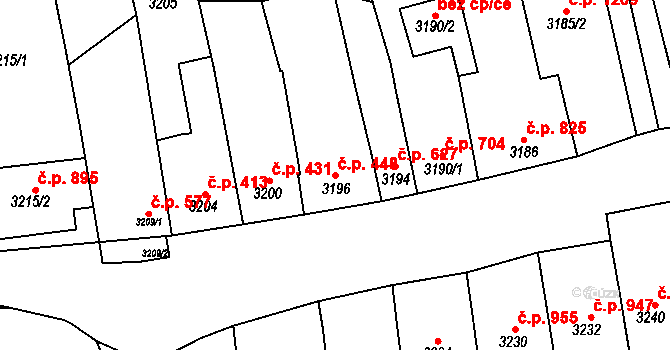 Vlčnov 448 na parcele st. 3196 v KÚ Vlčnov, Katastrální mapa