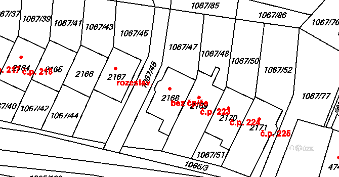 Hamrníky 222, Mariánské Lázně na parcele st. 2168 v KÚ Úšovice, Katastrální mapa