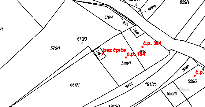 Ostrava 50257129 na parcele st. 568/2 v KÚ Petřkovice u Ostravy, Katastrální mapa