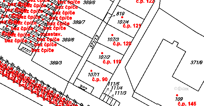 Čepirohy 119, Most na parcele st. 107/2 v KÚ Čepirohy, Katastrální mapa