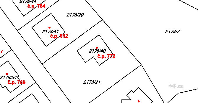 Lipence 772, Praha na parcele st. 2178/40 v KÚ Lipence, Katastrální mapa