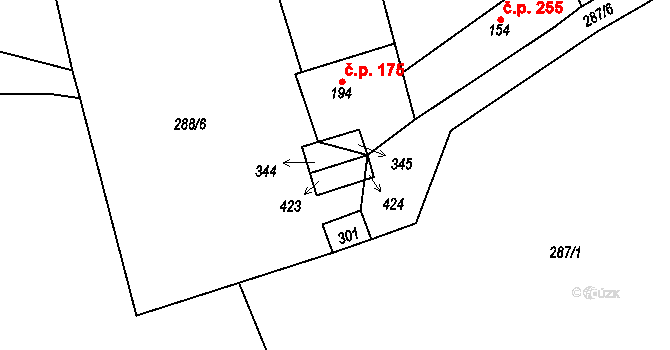 Mokřiny 14, Aš na parcele st. 301 v KÚ Mokřiny, Katastrální mapa