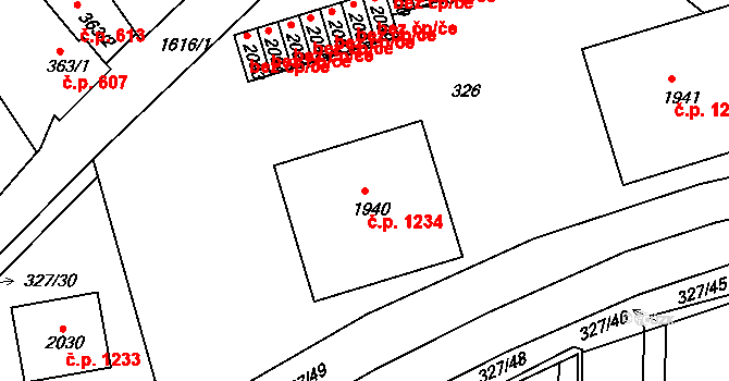 Milevsko 1234 na parcele st. 1940 v KÚ Milevsko, Katastrální mapa