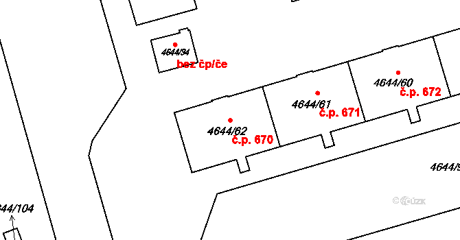 Litomyšlské Předměstí 670, Vysoké Mýto na parcele st. 4644/62 v KÚ Vysoké Mýto, Katastrální mapa