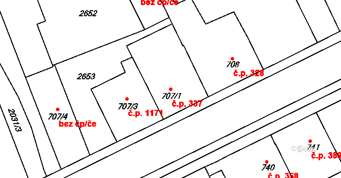 Sušice II 337, Sušice na parcele st. 707/1 v KÚ Sušice nad Otavou, Katastrální mapa