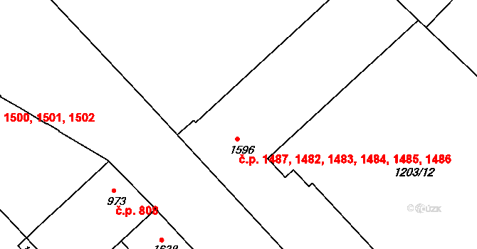 Náchod 1482,1483,1484,1485, na parcele st. 1596 v KÚ Náchod, Katastrální mapa